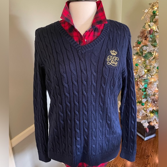 Lauren Ralph Lauren Sweaters - Lauren Ralph Lauren Navy Cable Knit V neck Sweater.  Excellent condition